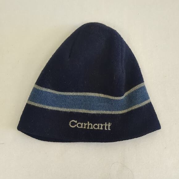 Carhartt Navy Blue Beanie with Light Blue Stripe kids hat - Picture 1 of 4